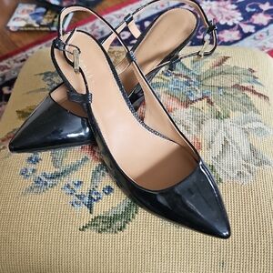Black patent sling back shoes